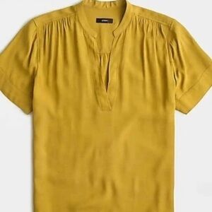 New J Crew Top Fall Color Dark Mustard with Split at Neck Short Sleeve Small